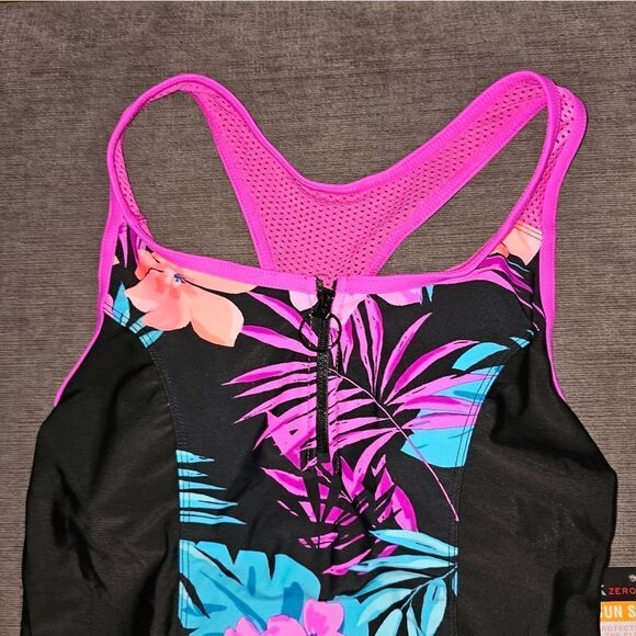 ZeroXposur Plumeria Scuba Tankini Top & ZeroXposur solid Shaper Black bottom S - Picture 14 of 14